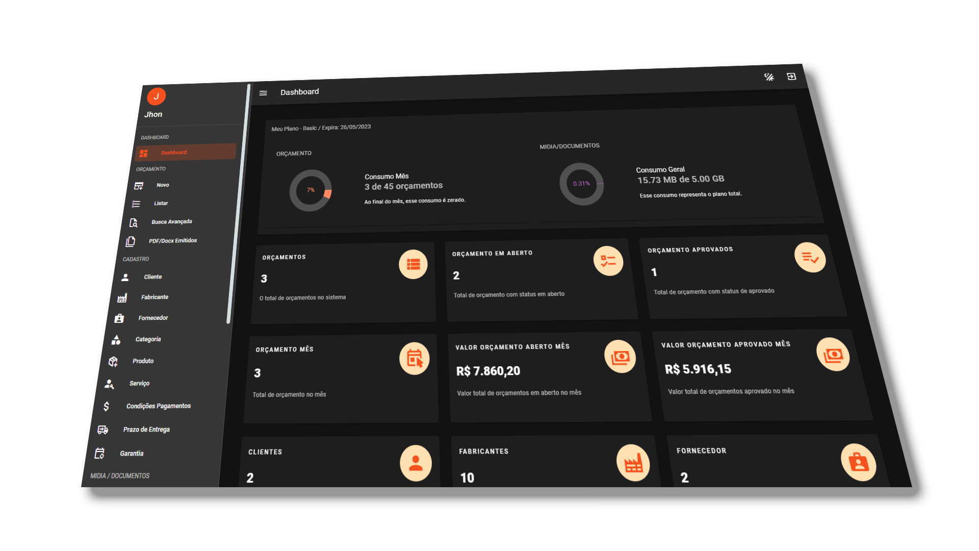Interface do QD Painel - Sistema de orçamentação de quadros elétricos